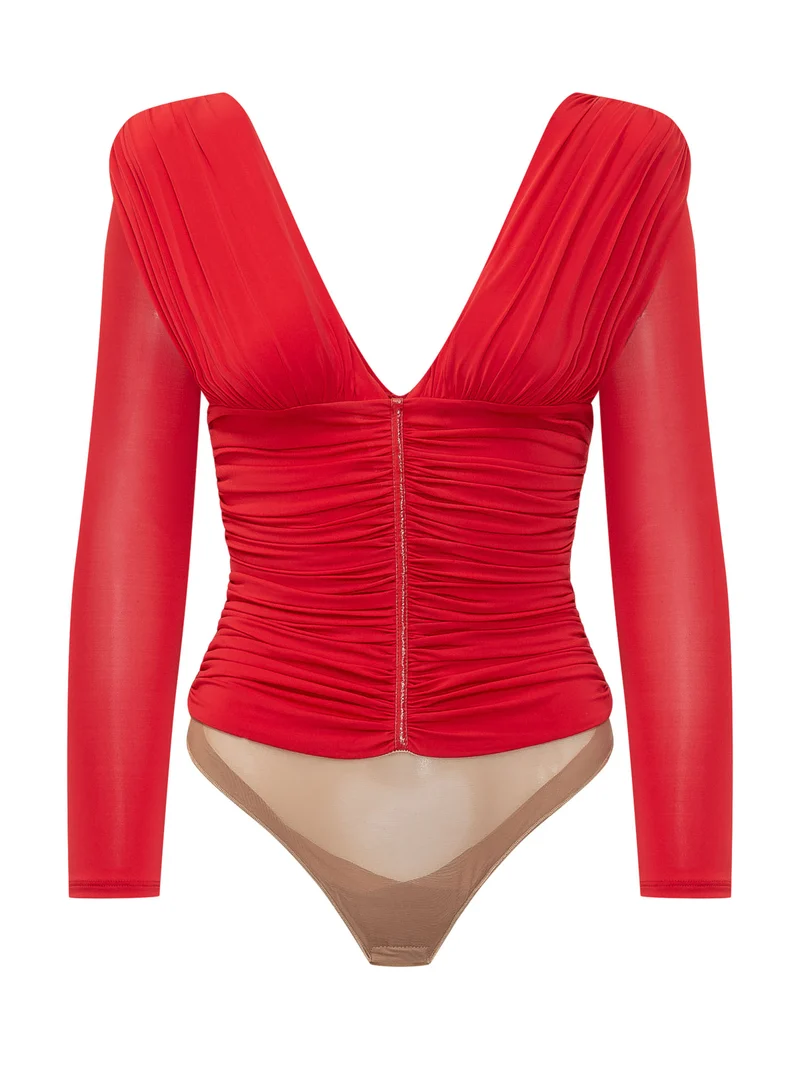 Body con Scollo a V e Drappeggio