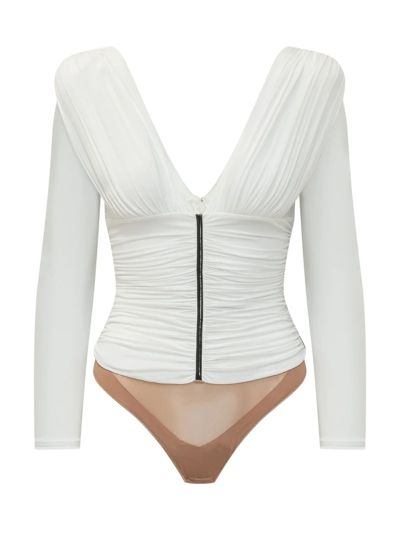 Body con Drappeggio e Zip Frontale