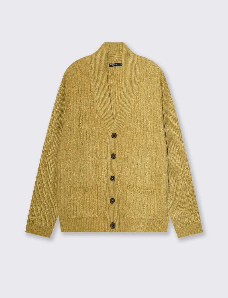 Maglia cardigan jacquard con tasche - Ocra