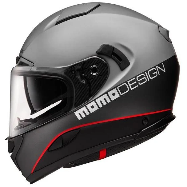 Casco Moto Integrale Momo Design HORNET Grigio Asfalto Rosso Nero