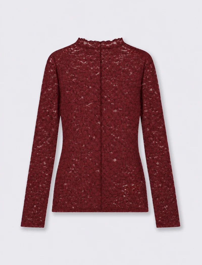 T-SHIRT ML PIZZO - Rosso rubino