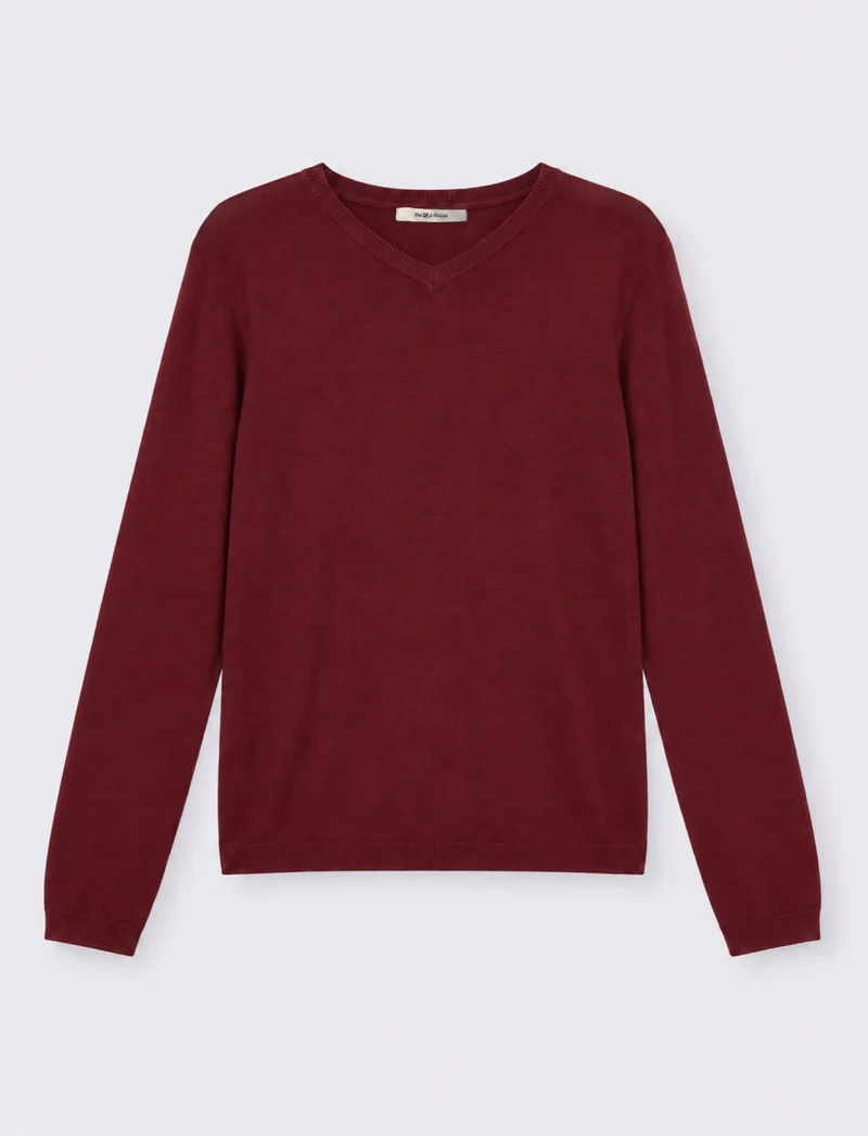 MAGLIA ML SCOLLO V - Rosso rubino