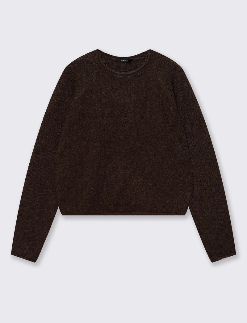 Pullover girocollo con manica raglan - Moro