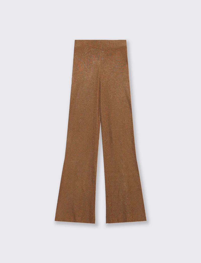 Pantaloni in maglia con elastico in vita - Cammello