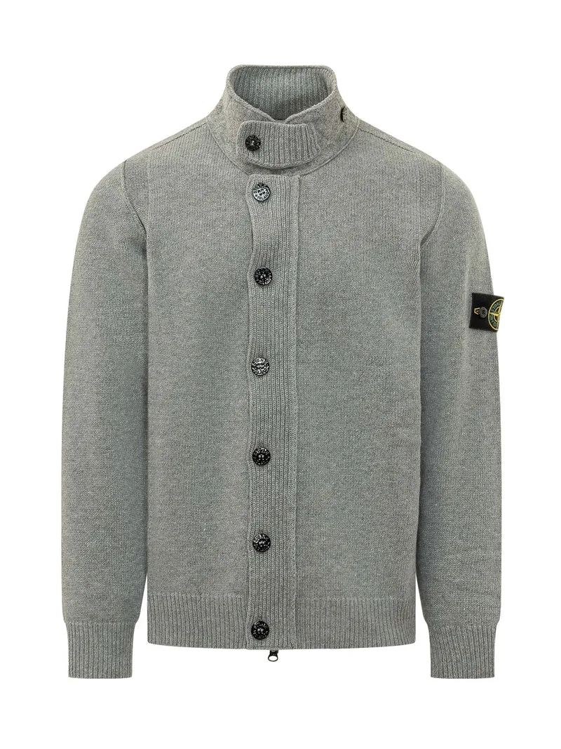 Cardigan con Collo Alto Bottonato