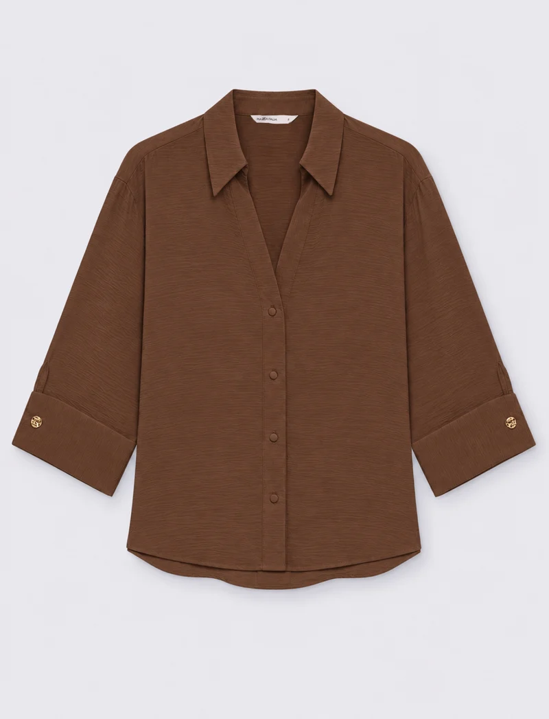 camicia regular manica 3/4 - Marrone