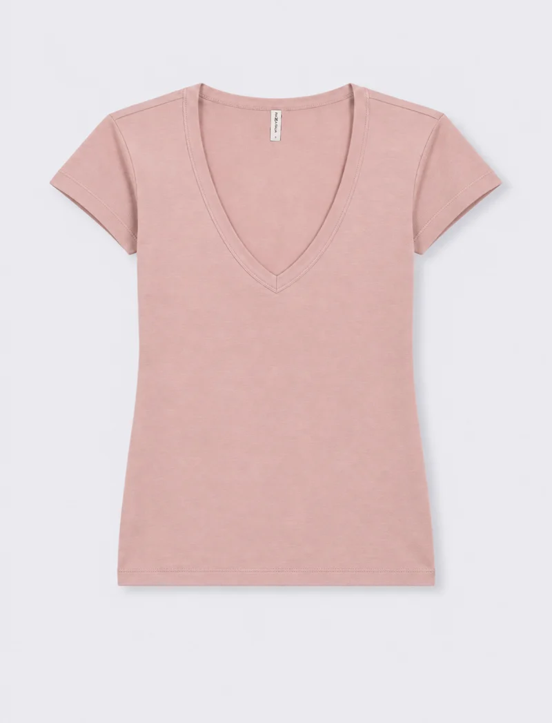 T-shirt con scollo a V - Rosa antico