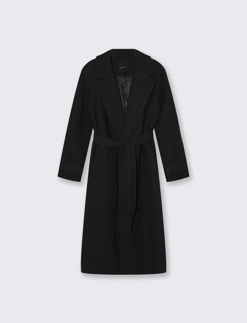 Cappotto doppiopetto con cintura elegante - Nero