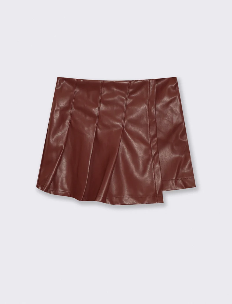 Pantaloncino in finta pelle con pieghe - Bordeaux