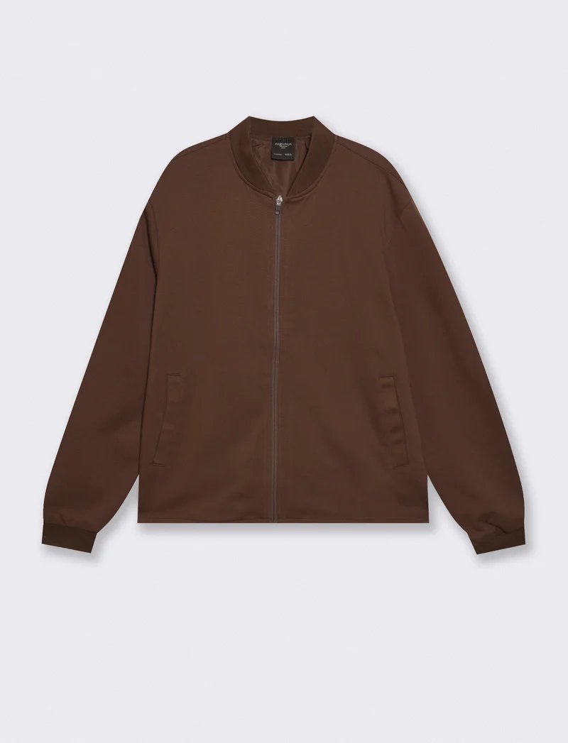 Felpa Lupetto Cardigan Uomo in Tessuto Diagonale - Moro