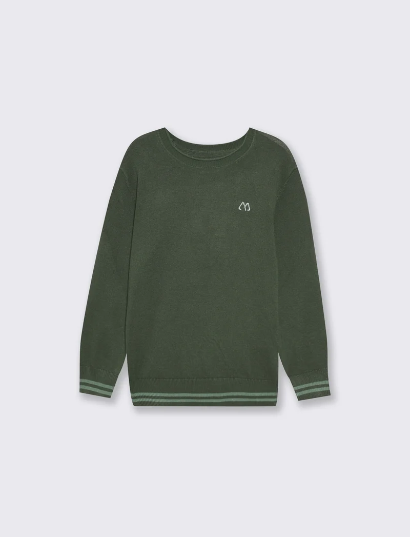 Maglioncino girocollo con toppe maniche - Verde abete