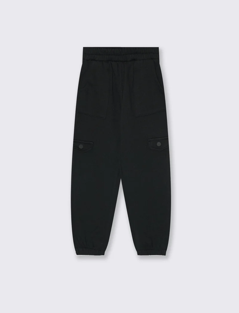 Jogger bambina comodi con tasconi e vita elastica - Nero