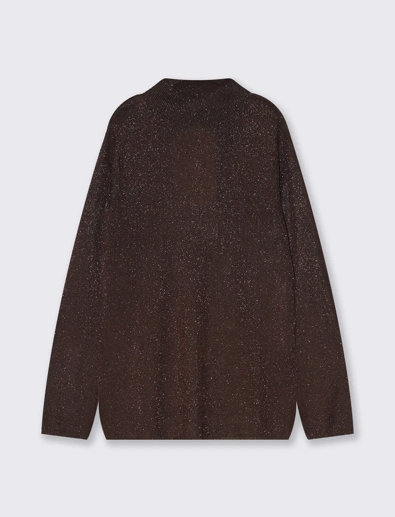 Pullover lungo collo lupetto con spacchi - Moro