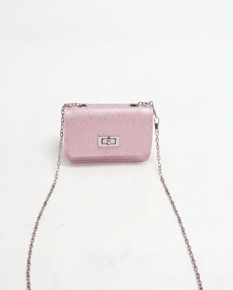 Borsetta glitter bambina con strass e tracolla - Rosa