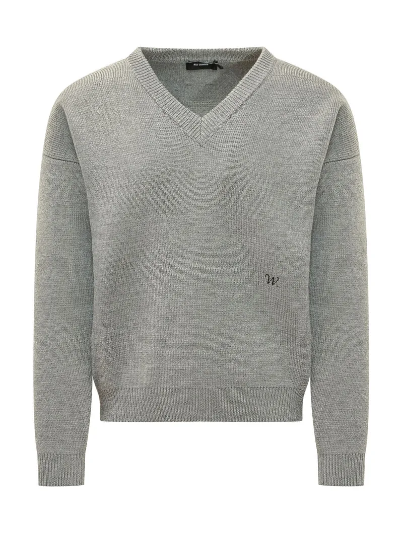 Maglia con Scollo a V e Ricamo