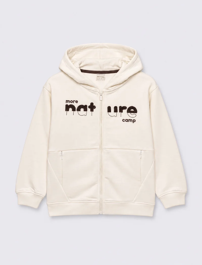 Felpa con cappuccio e zip invisibili - Bianco latte