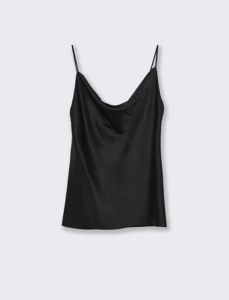 TOP CON SCOLLO A DRAPPEGGIO - Nero