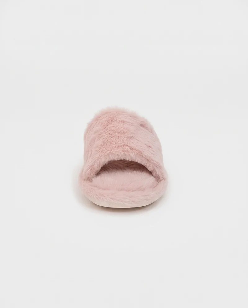 Pantofola aperta effetto furry - Rosa