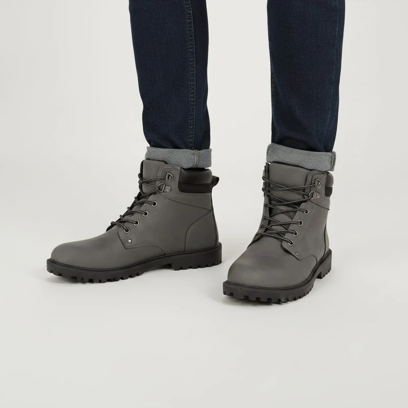 Stivale stringato in poliuretano uomo - Grigio