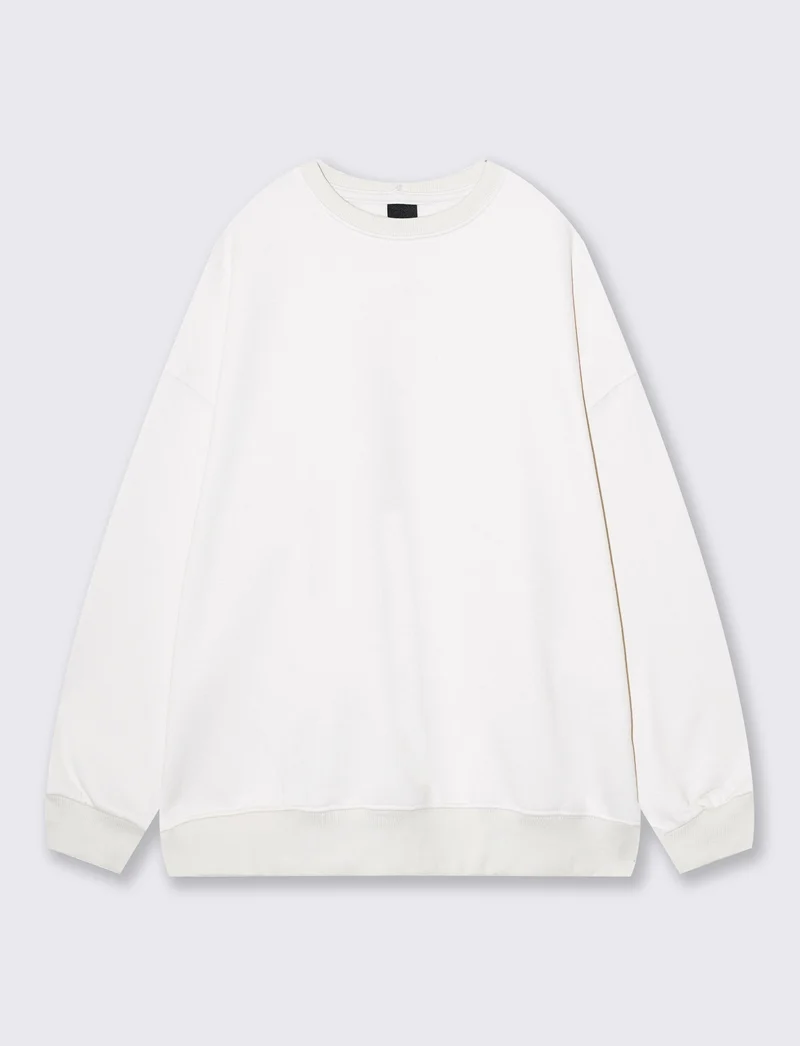Felpa oversize basica con girocollo - Avorio