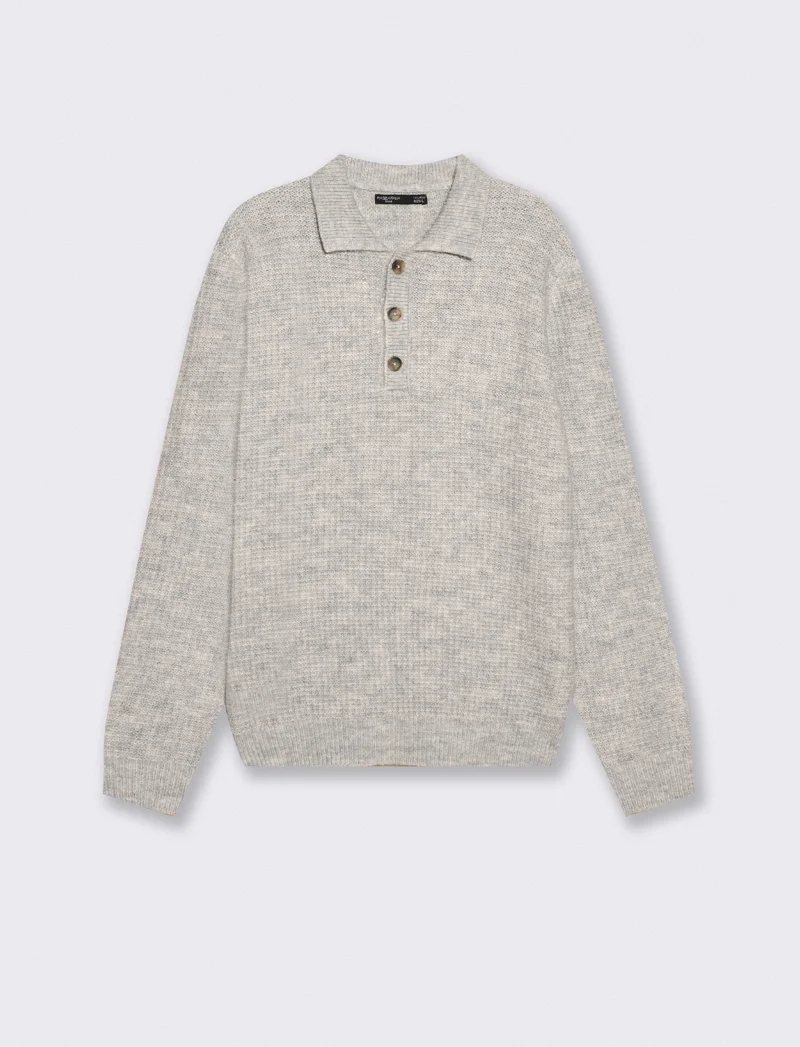 Maglia Polo Jacquard con Colletto Francese - Grigio mel.