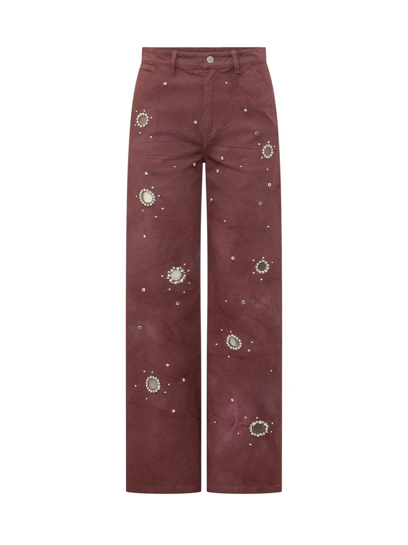 Pantaloni a Gamba Ampia con Applicazioni