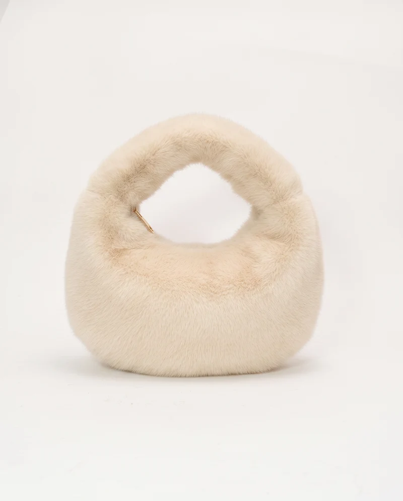 Borsa a mano in finta pelliccia - Beige