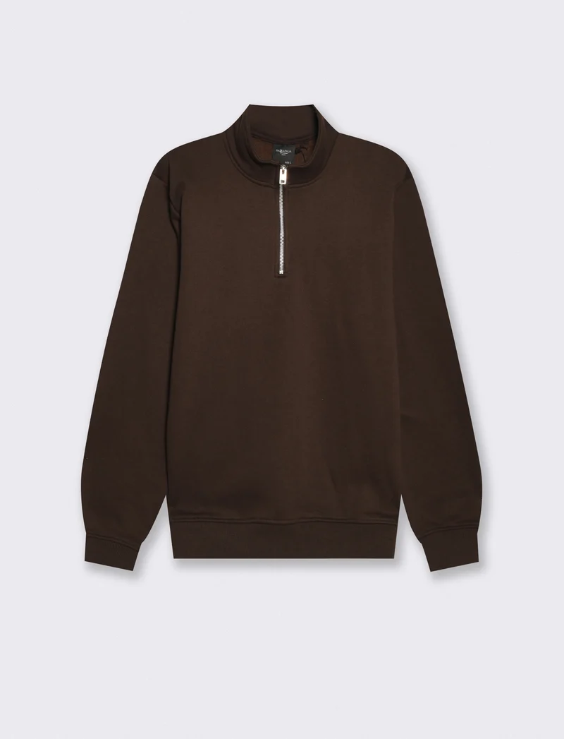 Felpa lupetto zip in misto cotone - Moro