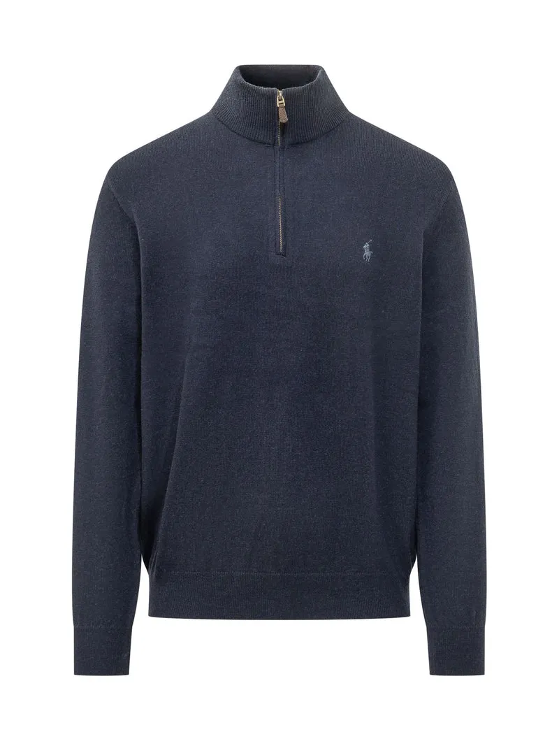 Pullover con Collo Alto e Mezza Zip