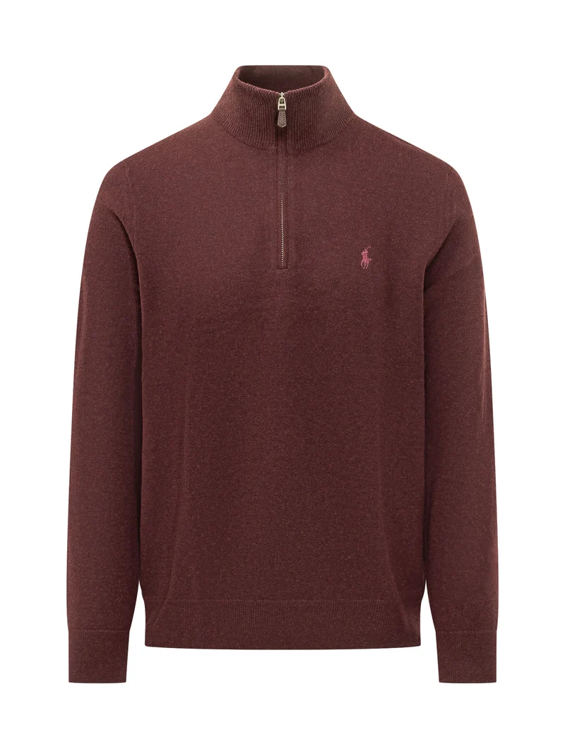 Pullover con Collo a Coste e Zip