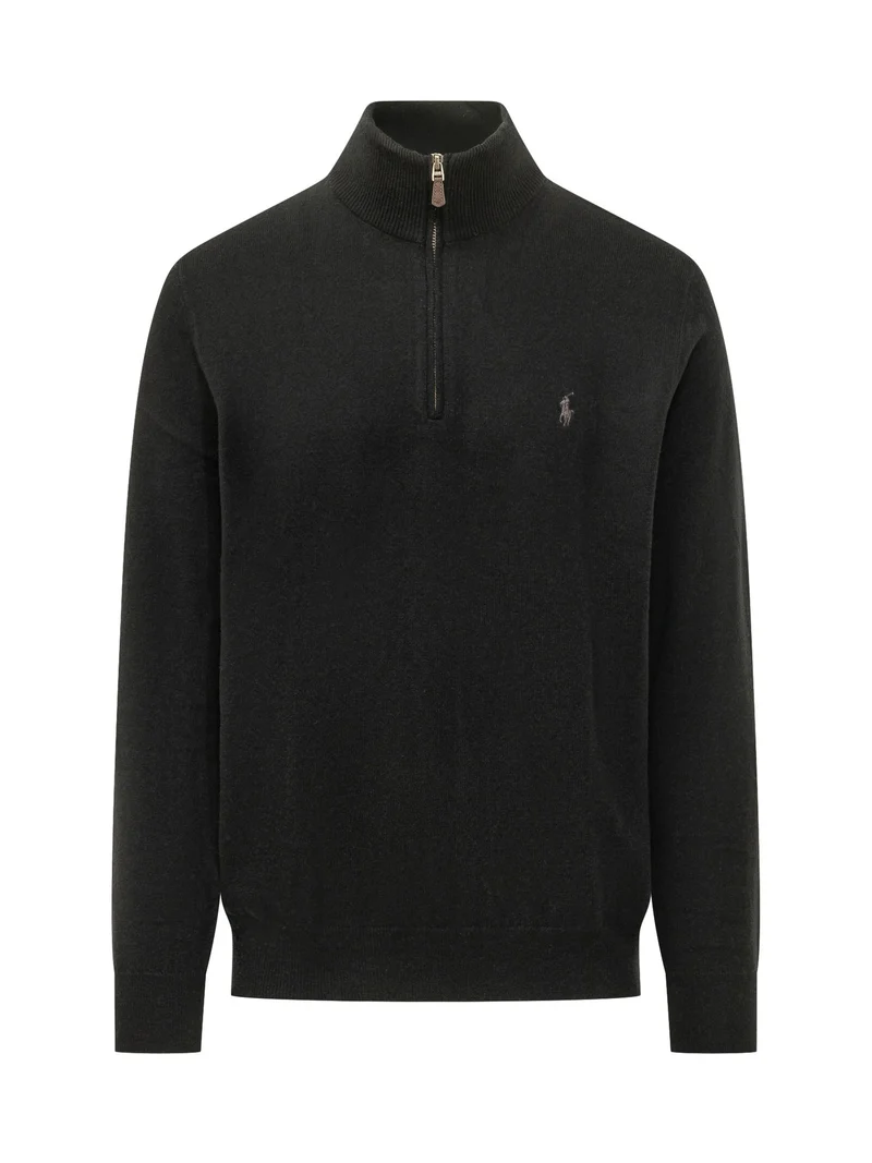 Maglia con Mezza Zip e Ricamo sul Petto