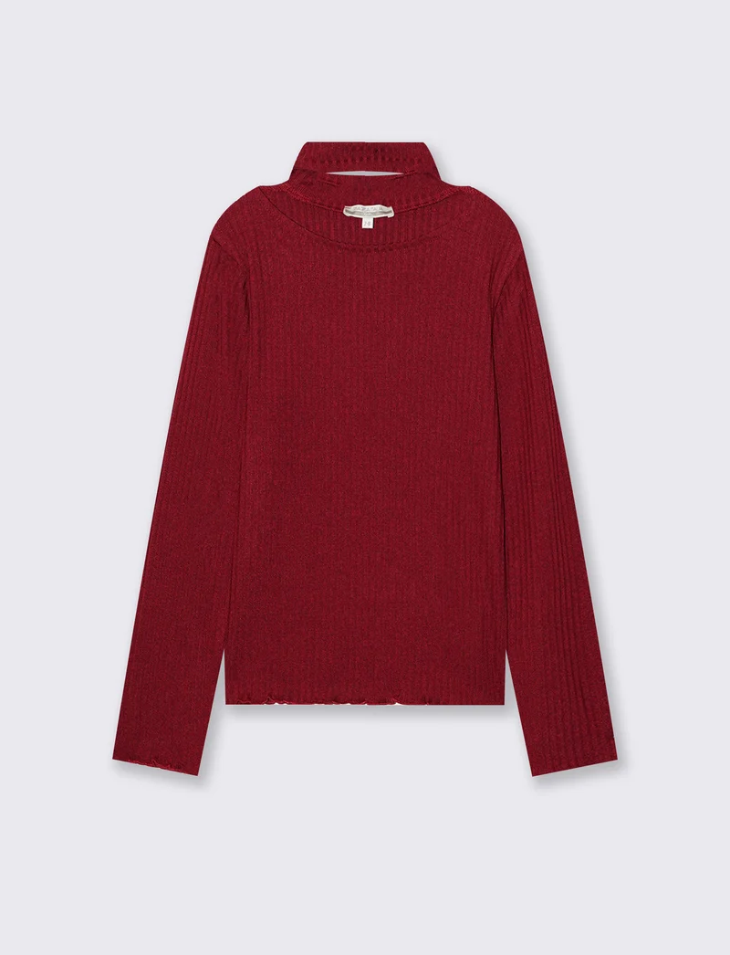 T-Shirt manica lunga bambina con scollo - Bordeaux