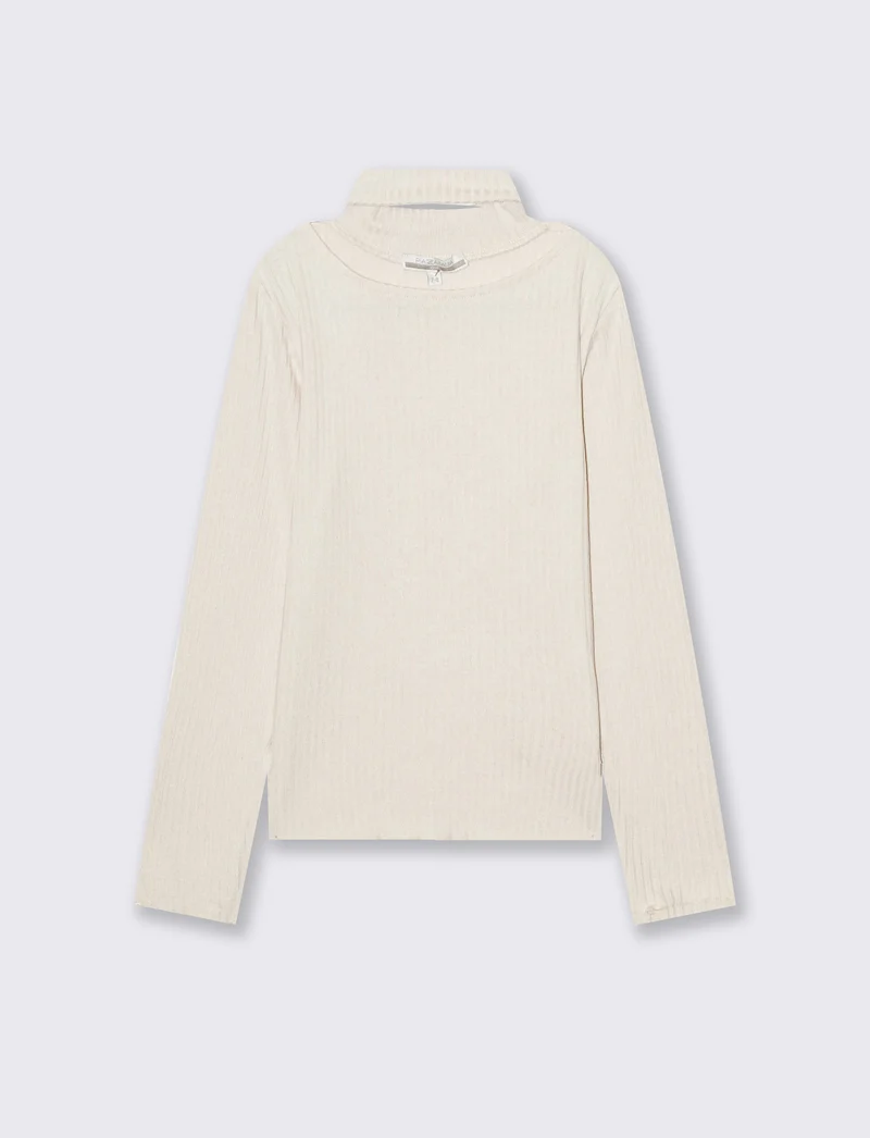 T-Shirt manica lunga bambina con scollo - Beige