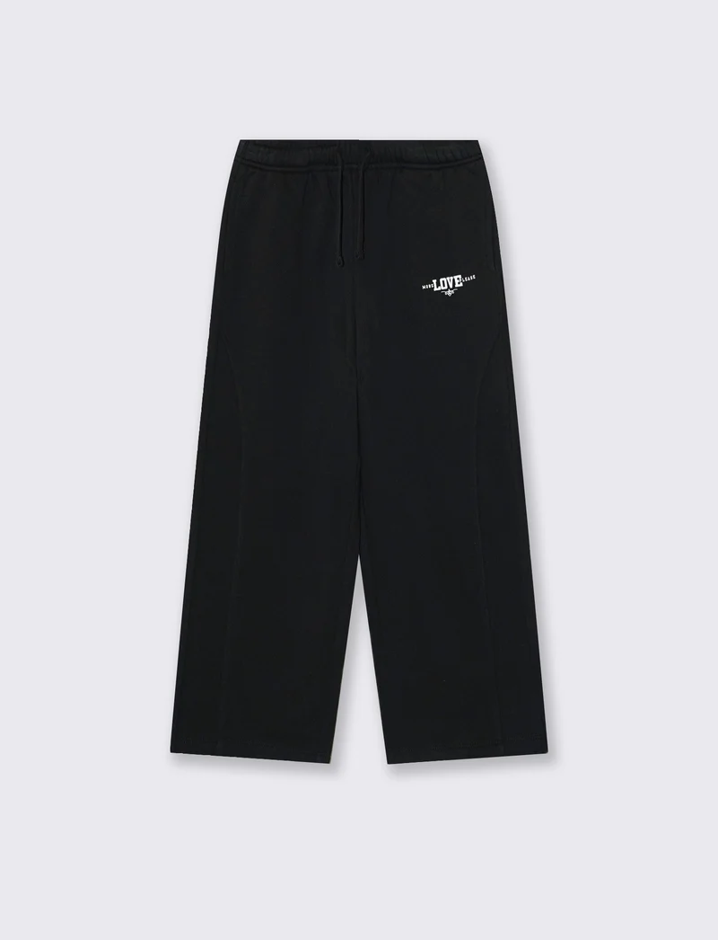 Jogger garzato da bambina gamba ampia - Nero