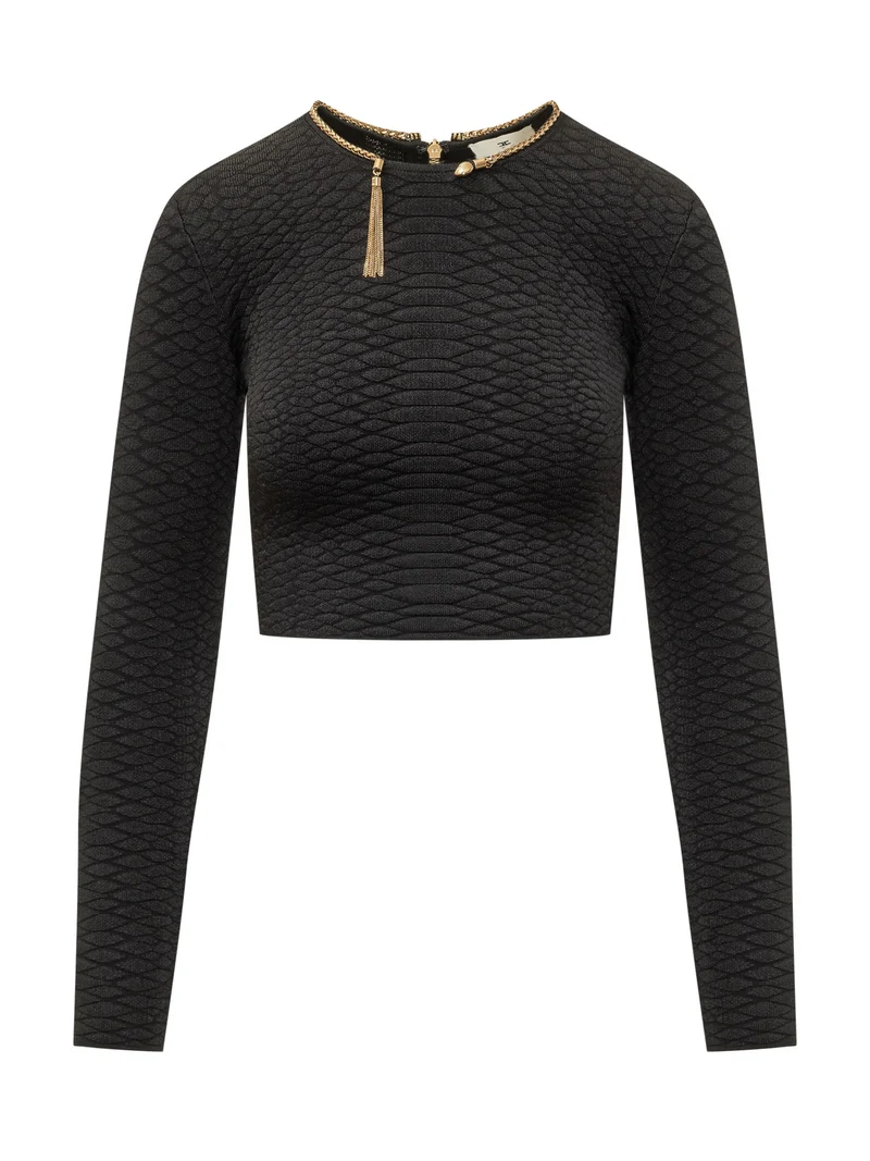 Maglia Tricot Corta con Motivo Geometrico