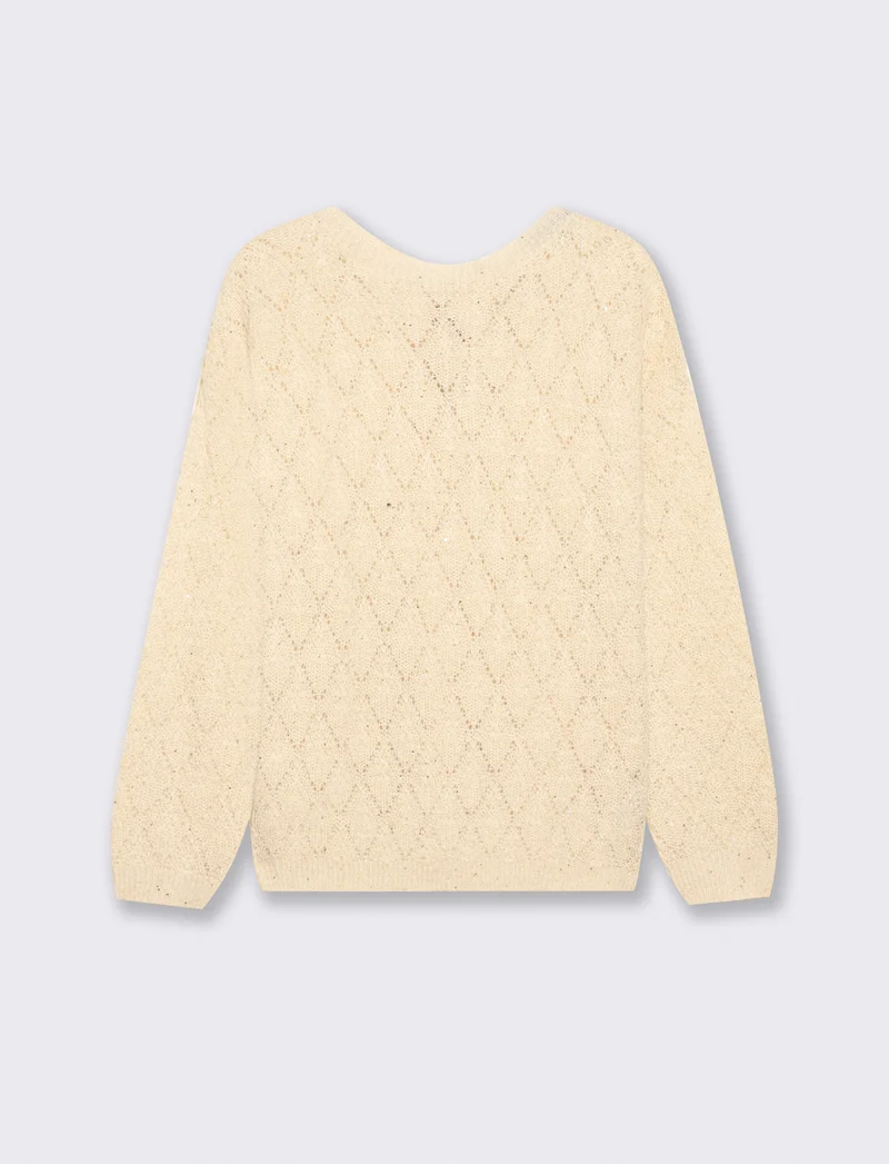 Maglia manica lunga con scollo e fiocco - Avorio