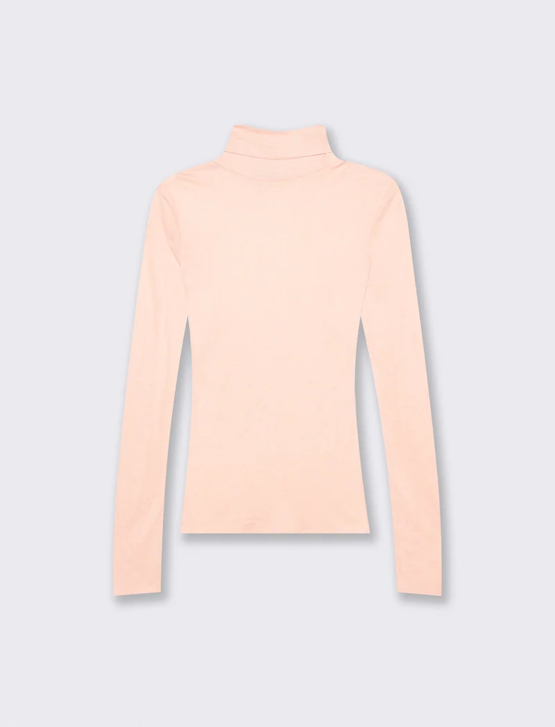 Pullover basico collo alto slim fit - Rosa polvere