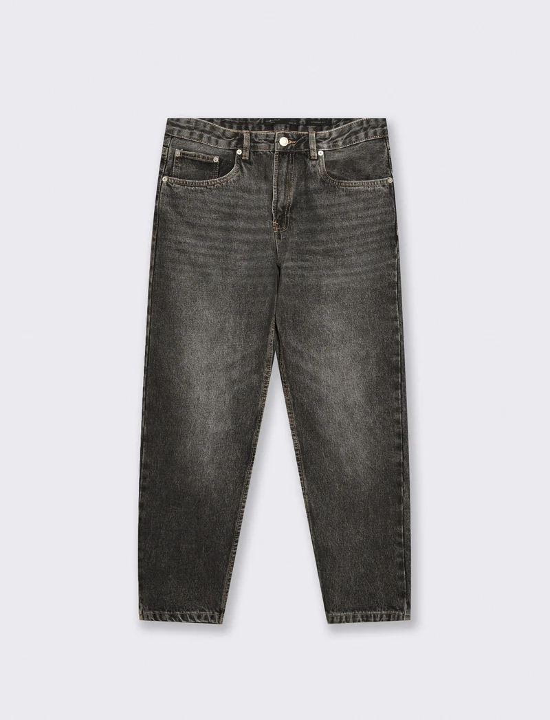 Jeans Nero Straight Fit effetto Slavato - Nero