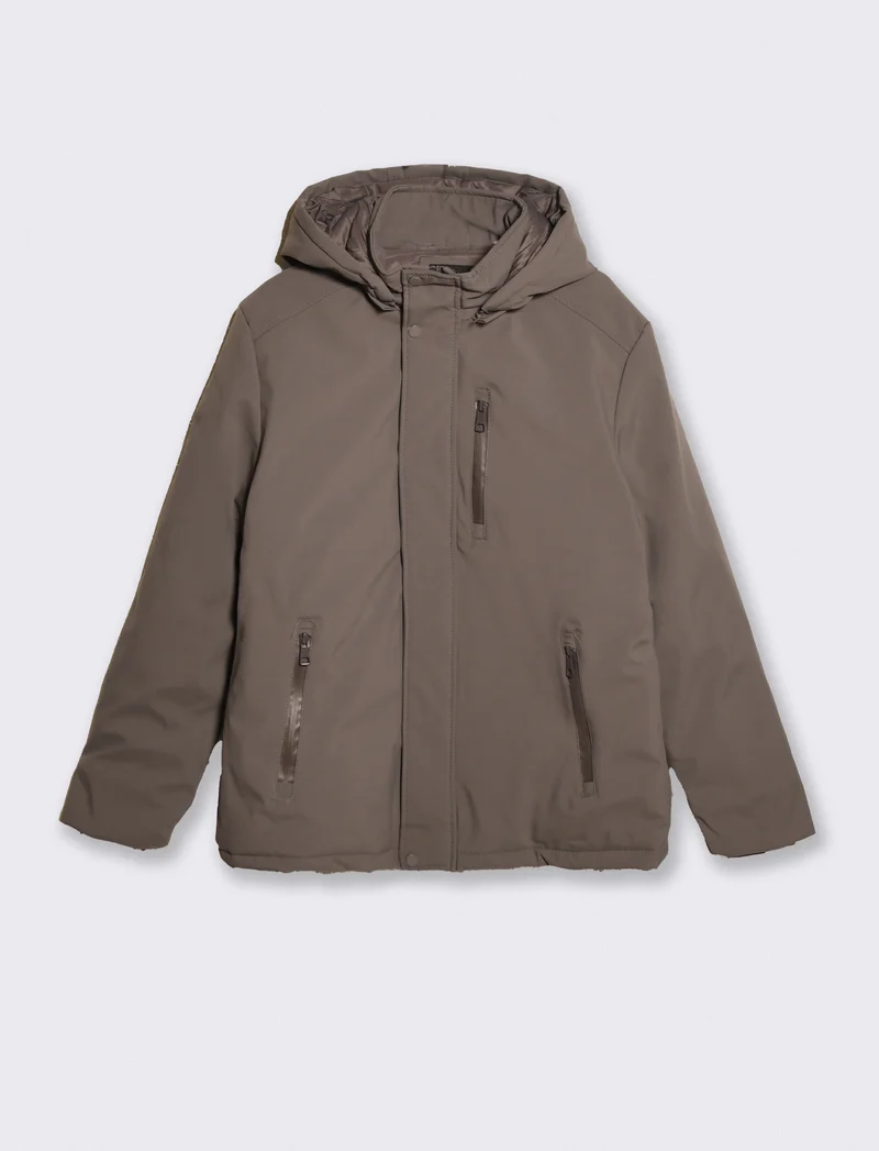 Giaccone imbottito con cappuccio e zip - Grigio