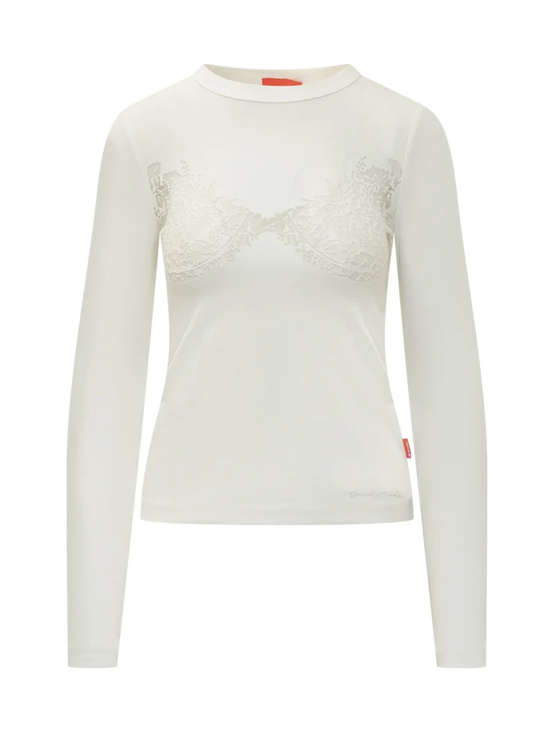 Top a Maniche Lunghe con Motivo Decorativo