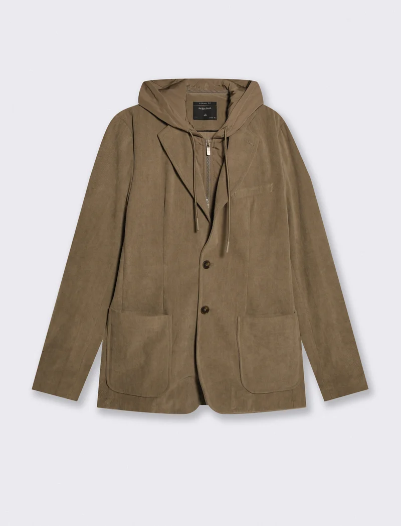 Blazer in velluto uomo con cappuccio regolabile - Moro