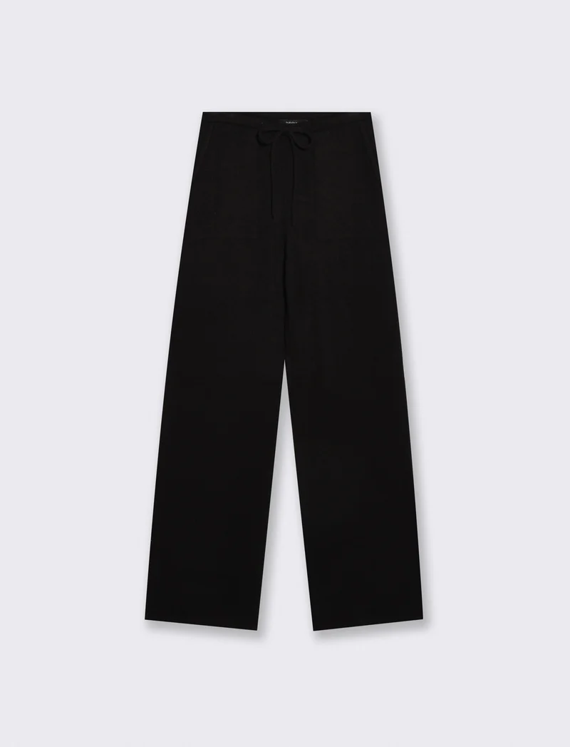 Pantalone in maglia con elastico e tasche - Nero