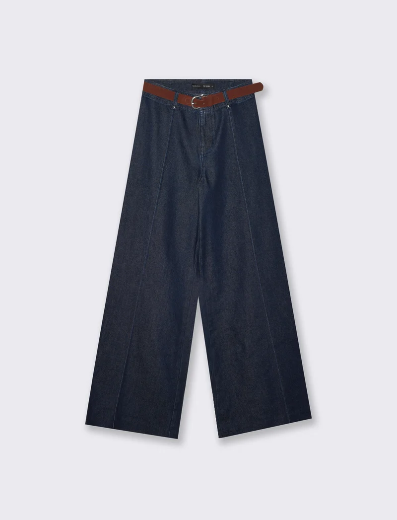 Jeans palazzo a vita alta con nervature - Denim