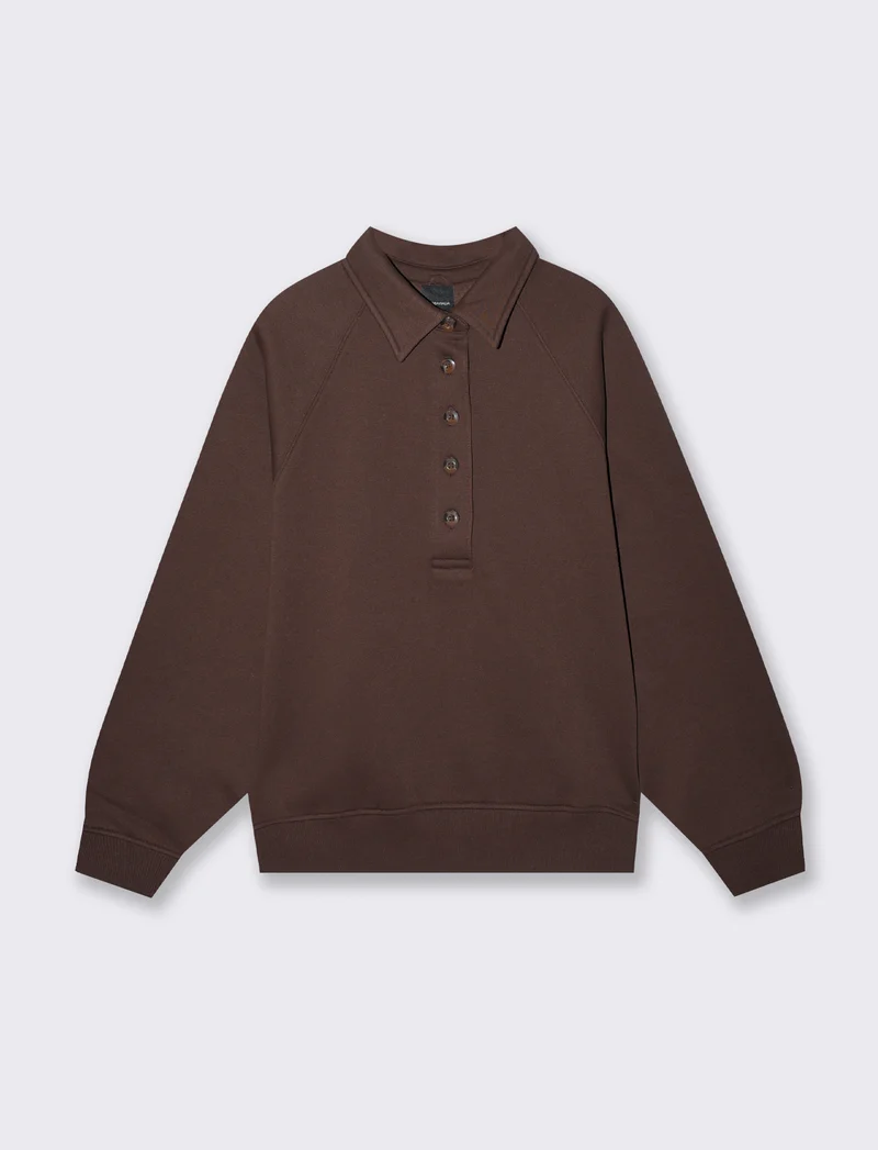Felpa con colletto e manica raglan - Moro