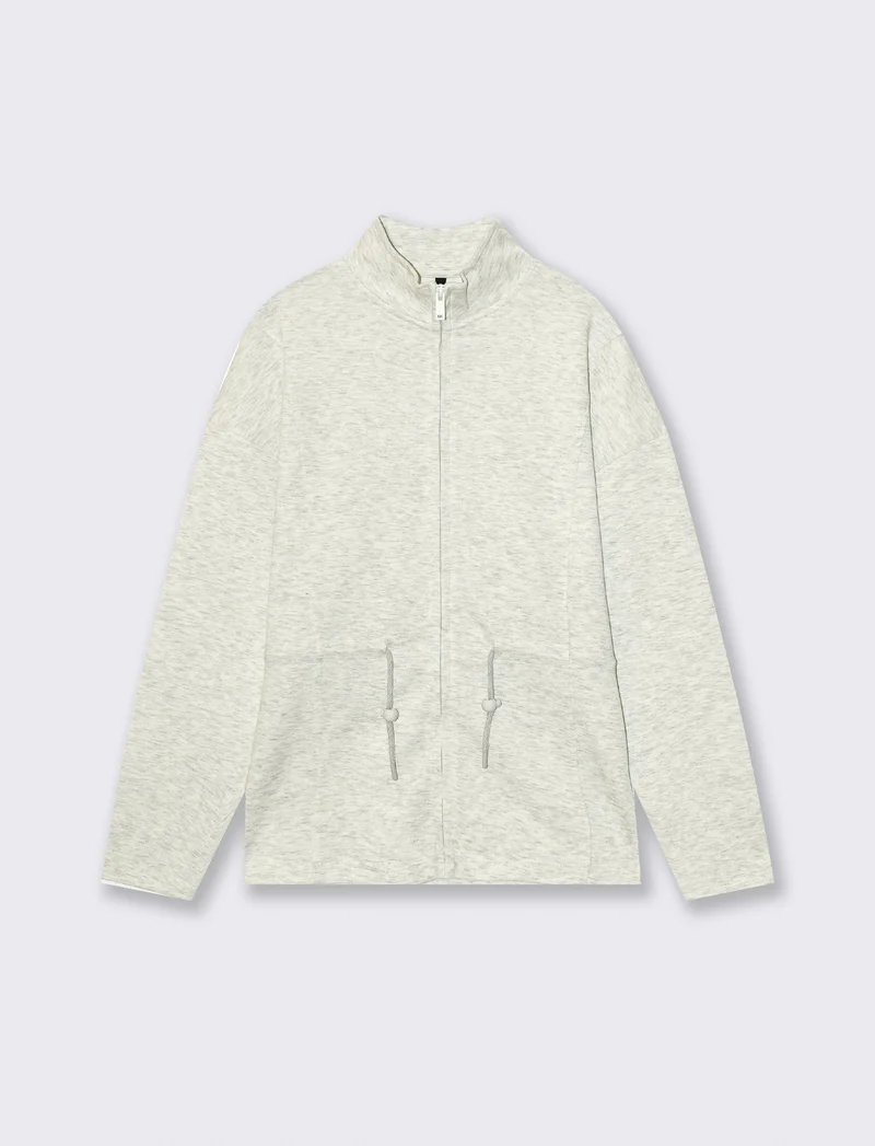 Felpa collo alto con coulisse e zip - Grigio mel.