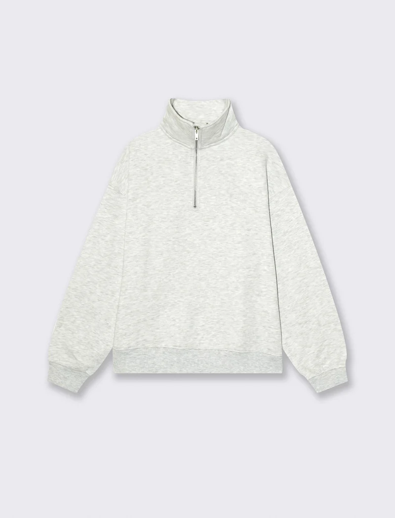 Felpa con collo alto e zip integrata - Grigio chiaro mel.