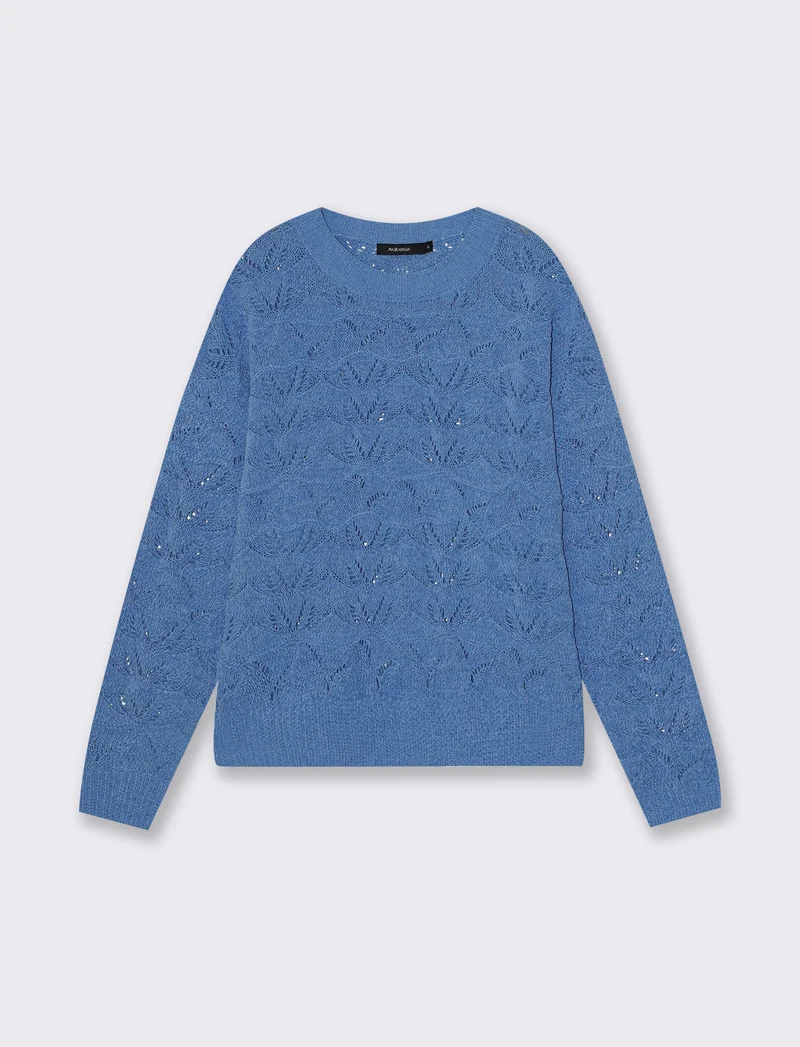 Pullover girocollo in ciniglia opaca - Celeste