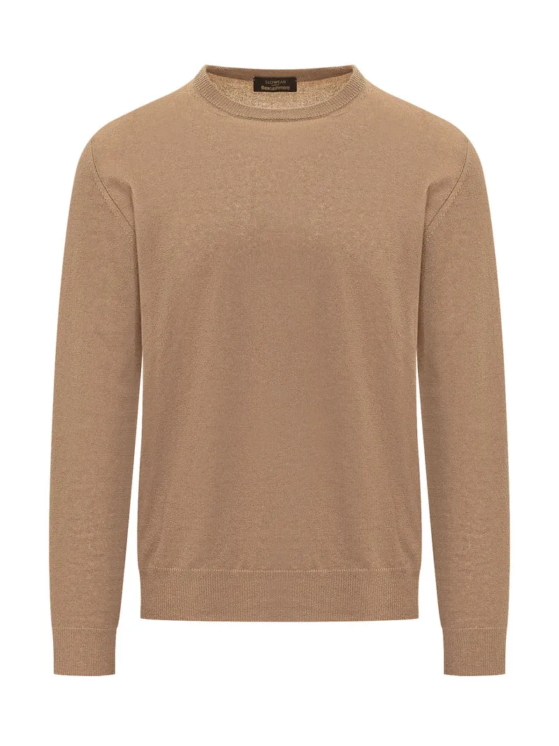 Pullover Girocollo con Bordi a Coste