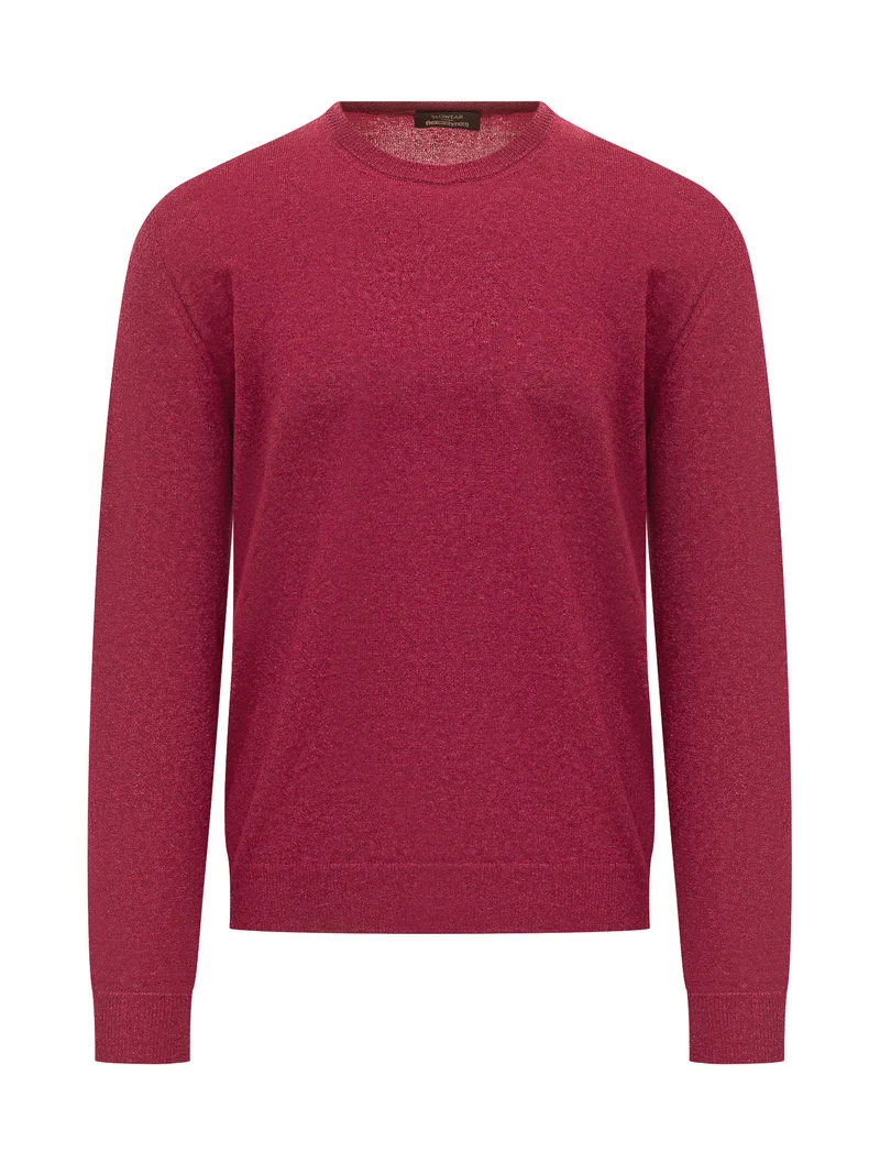 Pullover Girocollo con Bordi a Coste