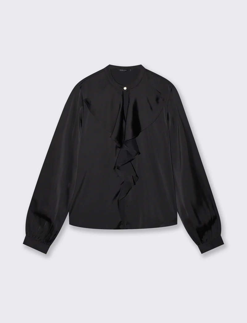 Casacca collo coreano con rouches eleganti - Nero